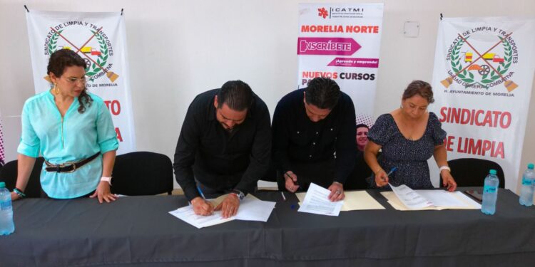 Firma Convenio Sindicato de Limpia y Transportes con CETEC e ICATMI para capacitación de sus agremiados