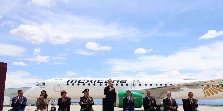 MEXICANA DE AVIACIÓN ES EL MENSAJE DE QUE MÉXICO QUIERE VOLAR ALTO CON JUSTICIA, ORGULLO Y SOBERANÍA LOGÍSTICA: PRESIDENTA CLAUDIA SHEINBAUM RECIBE PRIMER AERONAVE EMBRAER E195-E2
