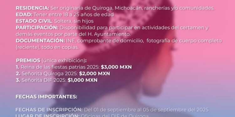 Abre Quiroga convocatoria para elegir a la Reina de las Fiestas Patrias 2025