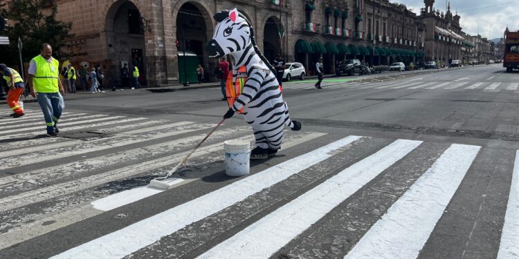 SEDUM inicia jornada balizamiento en la Avenida Madero, frente a Catedral