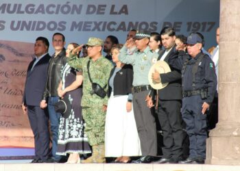 El Ejército y la Guardia Nacional realizan ceremonia de Honores a la Bandera “Conmemorativa al 109 Aniversario de la Promulgación de la Constitución Política de los Estados Unidos Mexicanos de 1917” en Uruapan.